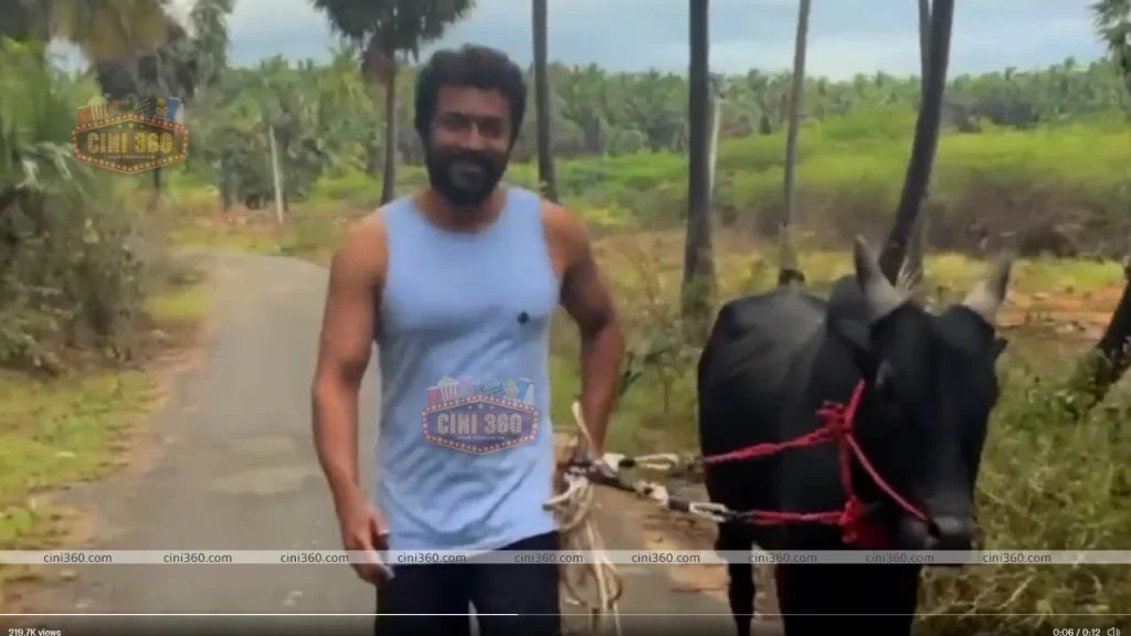 The video of actor Surya sharing Tamil New Year greetings with his bull for the film ''Vaadivaasal'' has gone viral.